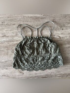 Tranquil & True Crop Top Bralette Olive Green Lace Strappy Women 1X Romantic